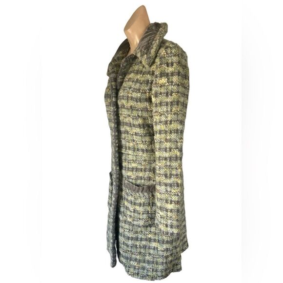 Sigrid Olsen l Wool Blend Green/Gray Plaid Tweed Pea Coat Size S - Picture 2 of 4